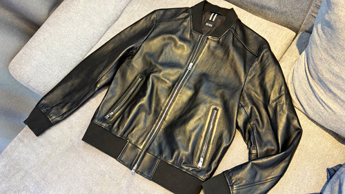 Boss black leather bomber - black,
